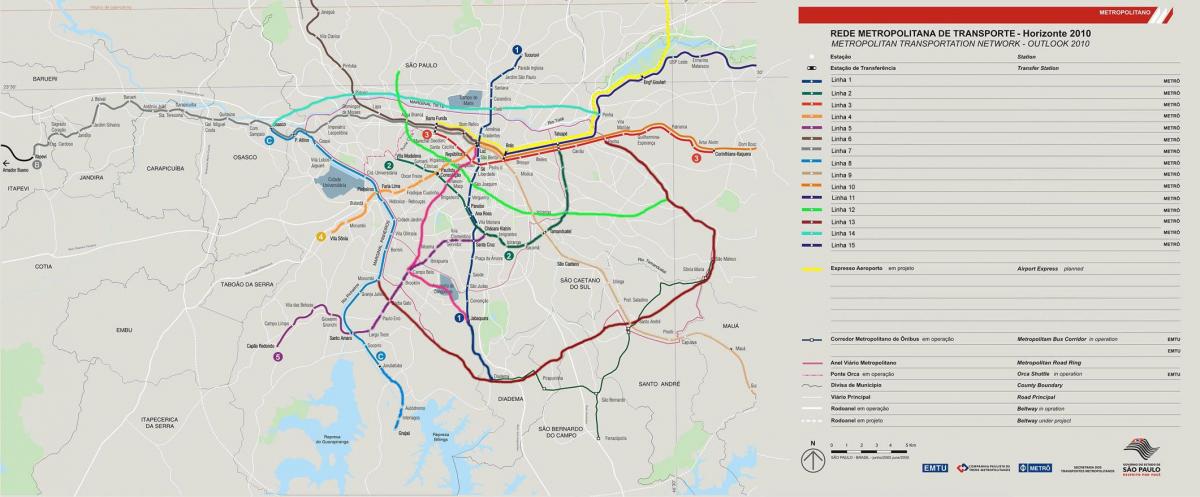 Harta e rrjetit të transportit São Paulo