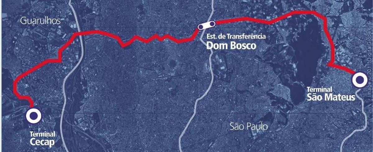 Harta e corredor BRT metropolitano Perimetral Leste