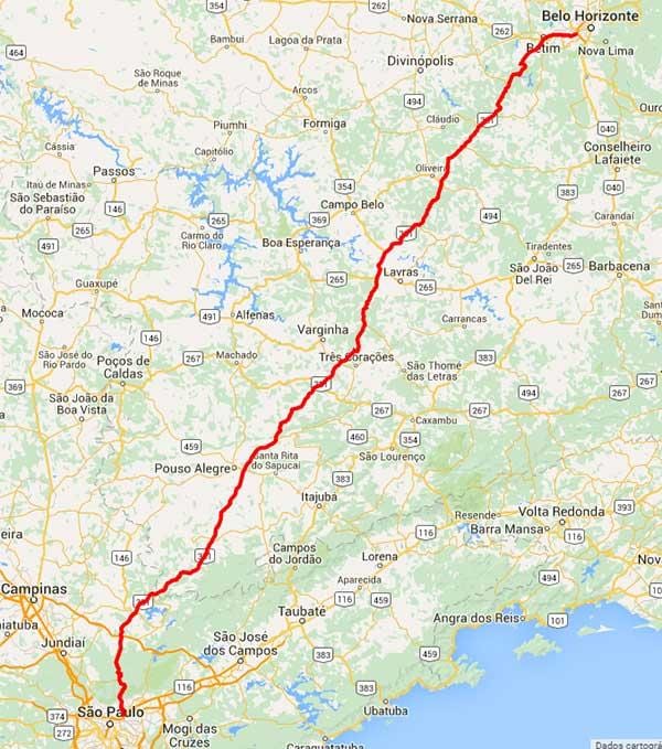 Harta e Fernão Dias autostradë - BR 381