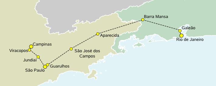 Harta e lartë-shpejtësi të trenit São Paulo
