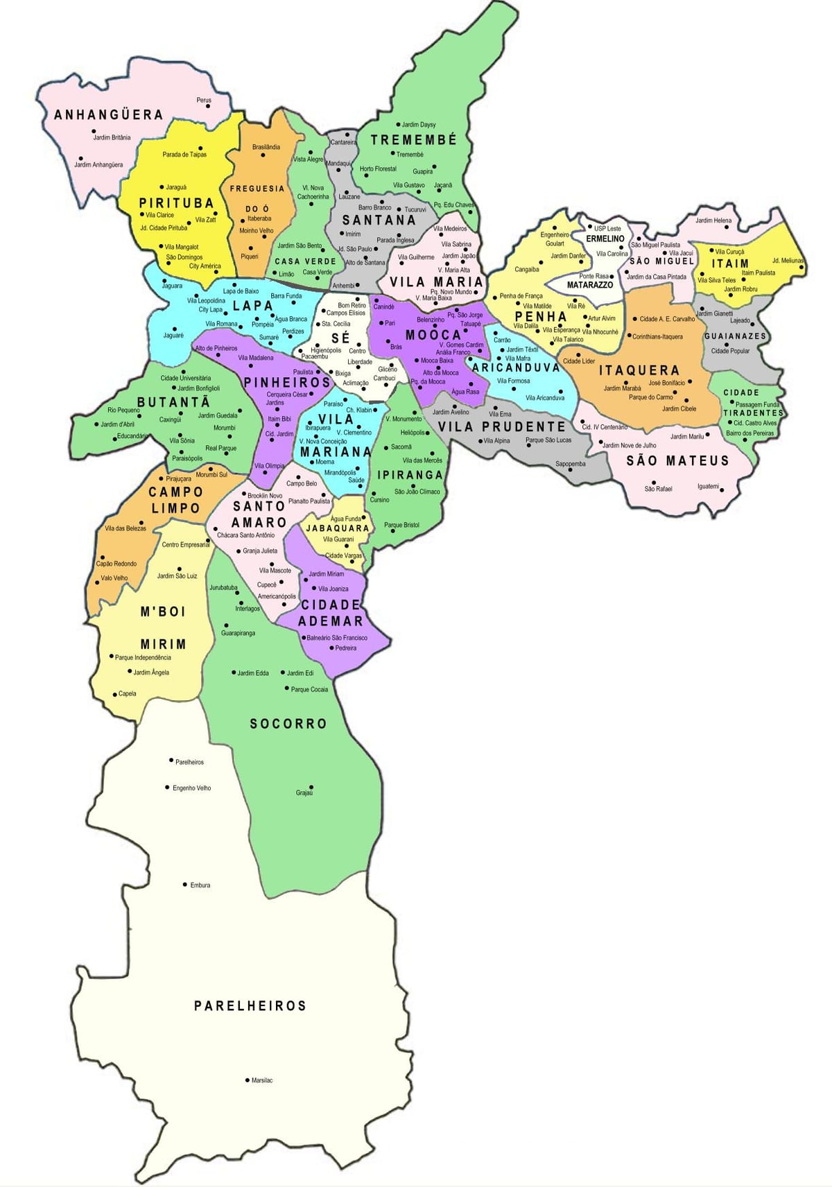 Harta e nën-prefektura São Paulo