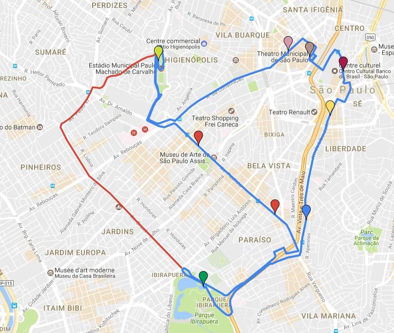 Harta e rrethore turismo São Paulo - Linjat