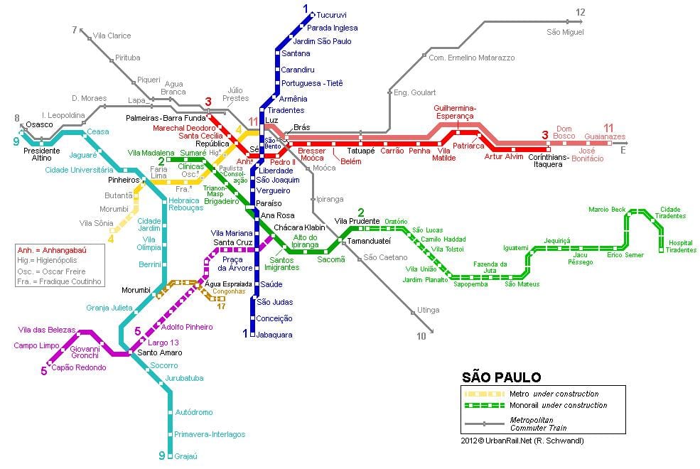 Harta e São Paulo hekurudhë me një shinë