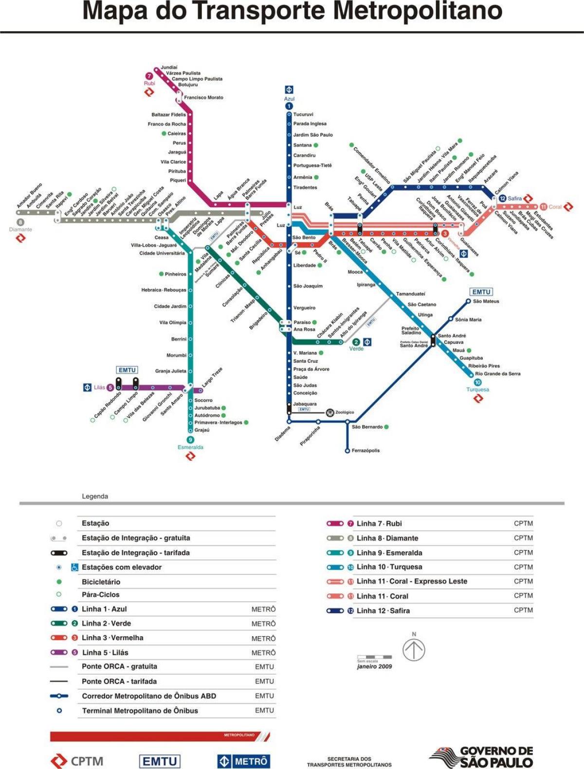 Harta e São Paulo CPTM transportit
