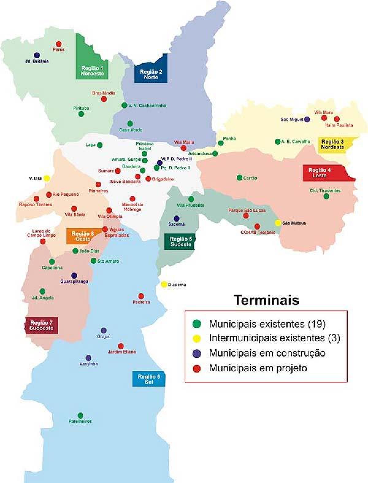 Harta e terminaleve të autobusëve të São Paulo