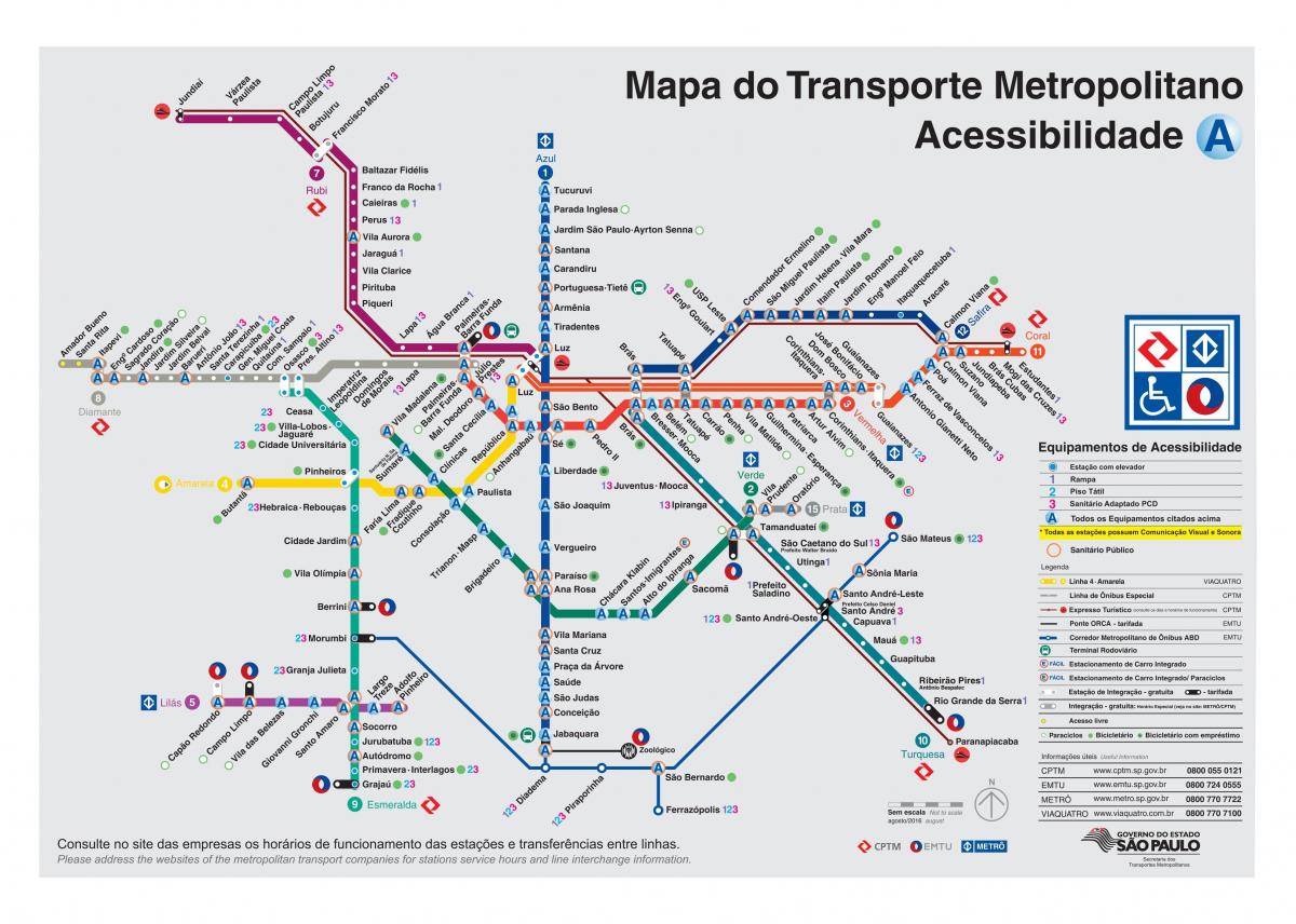 Harta e transportit Sao Paulo - me aftësi të kufizuara Qasje