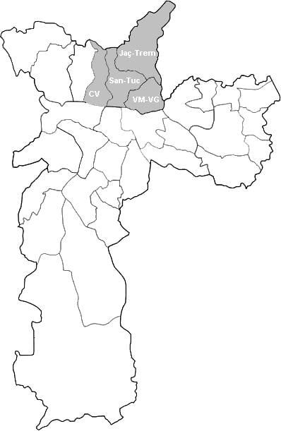 Harta e zonës Nordeste São Paulo