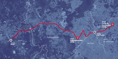 Harta e corredor BRT metropolitano Perimetral Alto Tietê