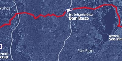 Harta e corredor BRT metropolitano Perimetral Leste